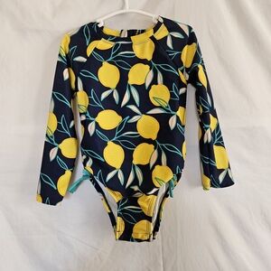 Cat & Jack navy blue lemon print rash guard one piece swimsuit SIZE 3T